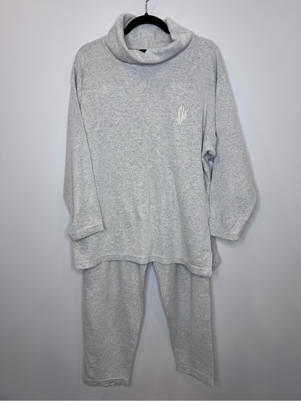 Vintage Shooky Cozy Ribbed Knit Lounge Set Gray Turtleneck 90s cropped petite - Picture 2 of 11